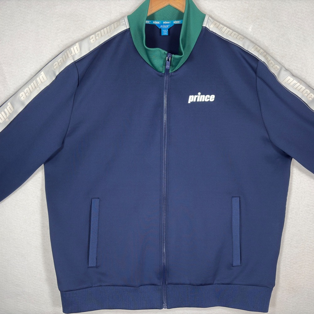 Prince Mens Track Jacket Navy Blue Green Full Zip Logo Tape XXL 041040126
